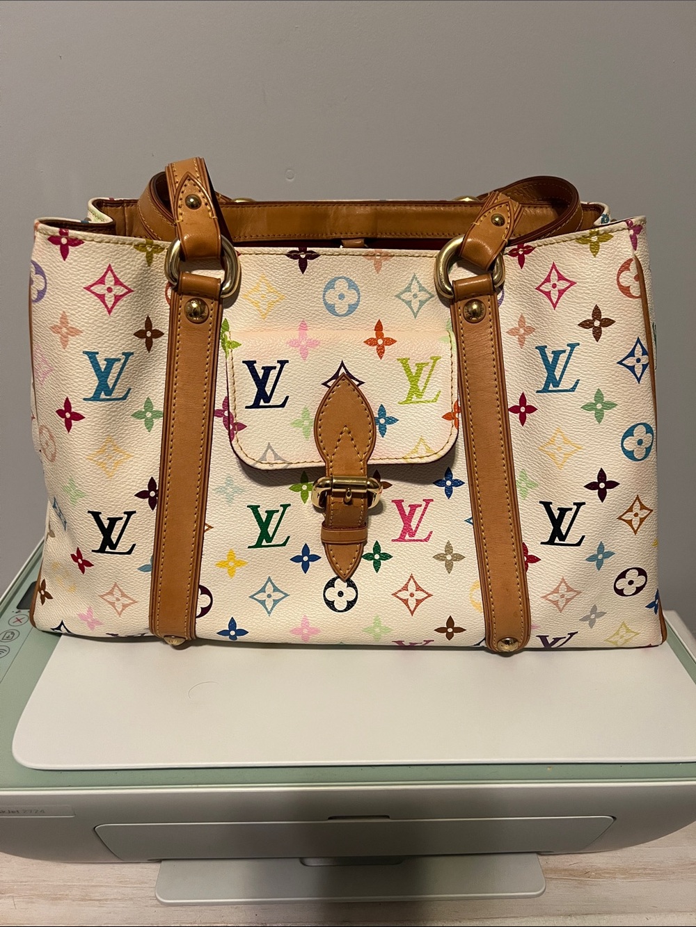 Louis Vuitton White Multicolor Monogram Tote